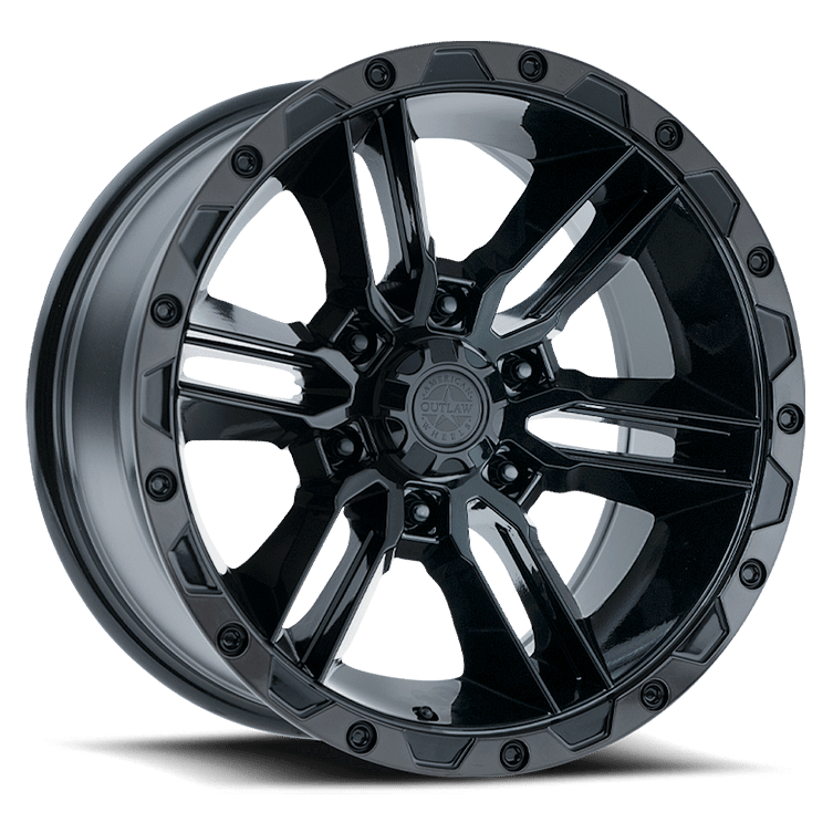 Railcar Gloss Black W Machined Edge Black Tint American Outlaw Wheel