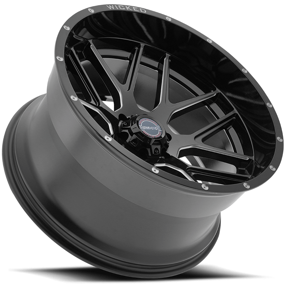 W903 Satin Black W Milled Dimples WICKED OFF ROAD WHEELS