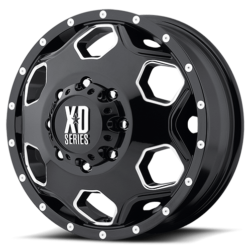 Batallion Dually XD815 Gloss Black Milled 8 lug Front 0001