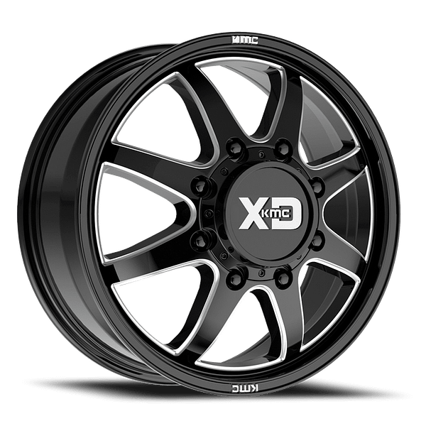 Pike Dually XD845 Gloss Black Milled 8 lug Front 0001
